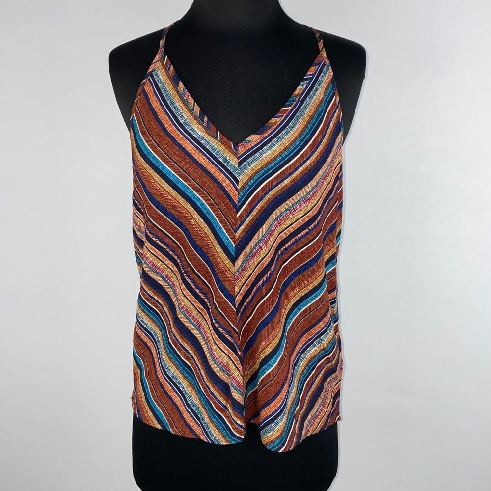 Shein S / US 4 Diagonal Striped V-Neck T Halter Back Tank Top Summer Boho - Picture 1 of 11